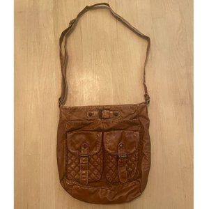 Tan Brown quilted buckle detail faux leather purse